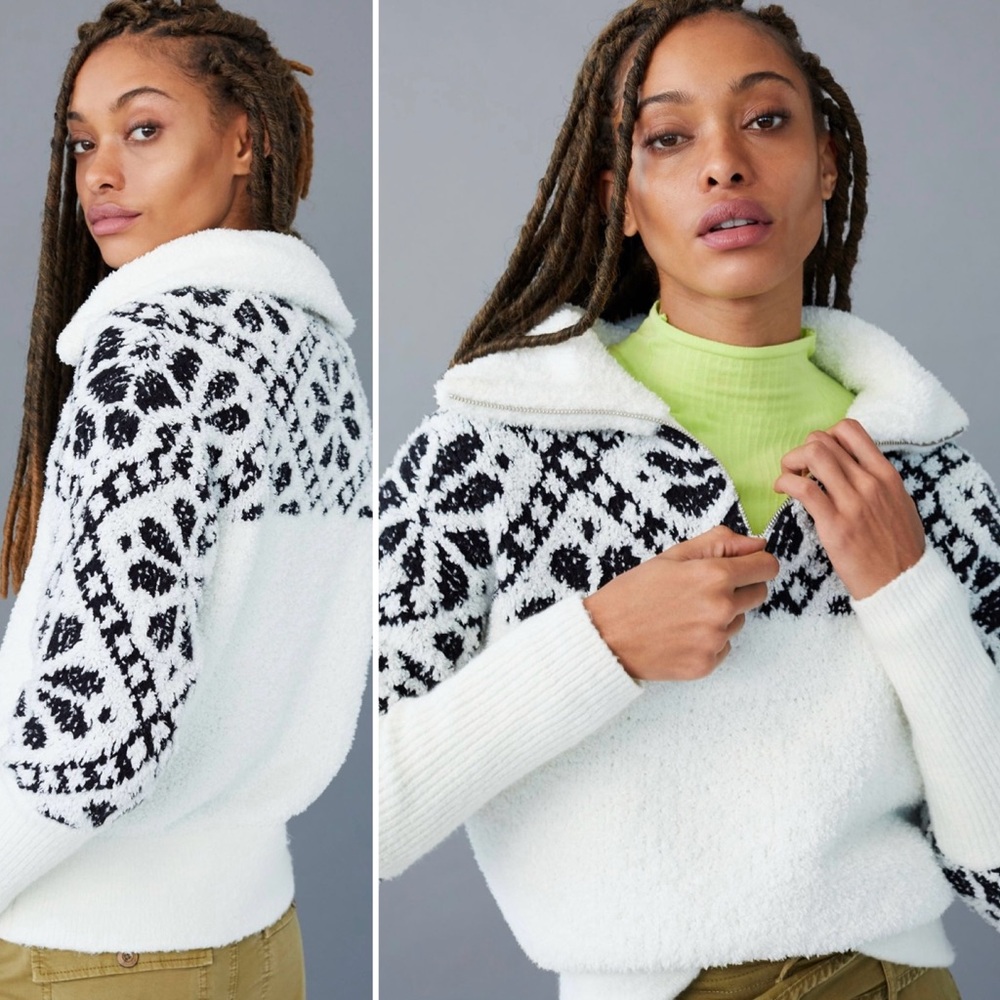NWT Anthropologie / Pilcro Maia Cropped Quarter-Zip Pullover Sweater Womens XL